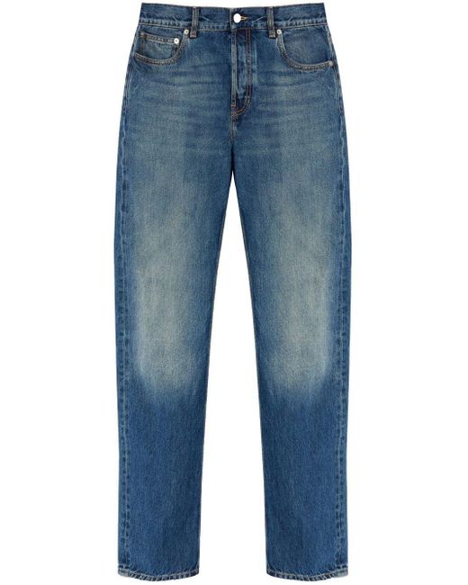 Alexander McQueen Blue Logo-Print Straight-Leg Jeans for men
