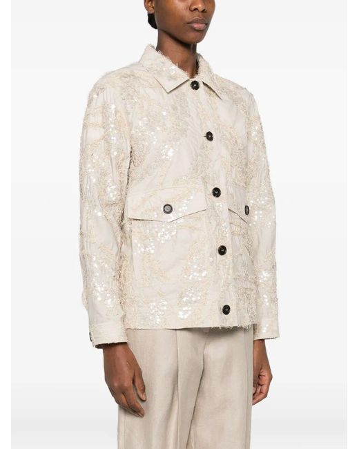 Brunello Cucinelli Natural Dazzling Seabed Embroidery Outerwear Jacket