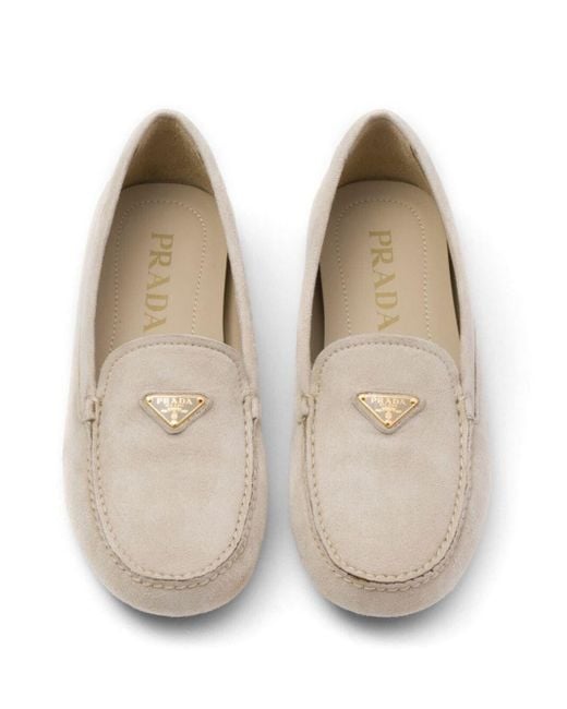 Prada Gray Triangle-logo Suede Driving Loafers