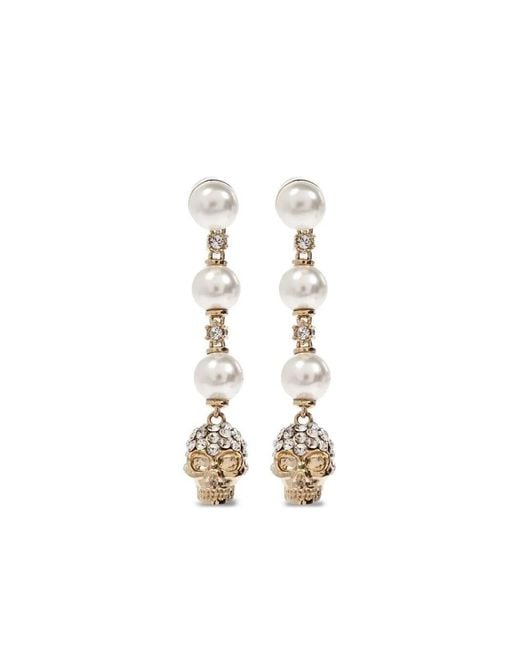 McQueen White Skull Earrings With Pearl