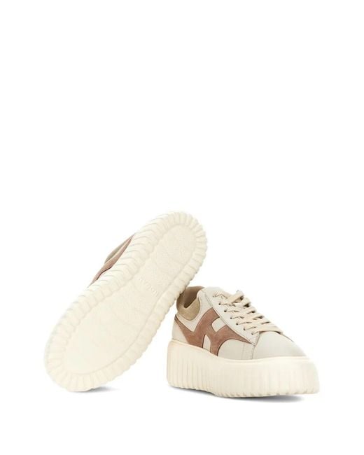 Hogan Natural H-Stripes Leather And Suede Sneakers Shoes