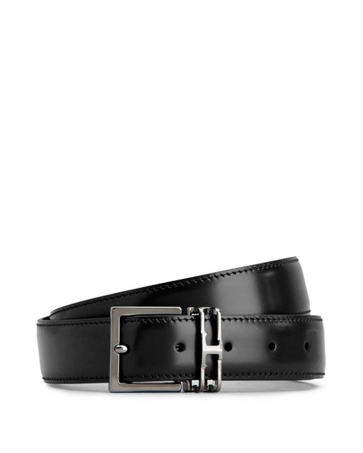 Tod's Black Adjustable And Reversible Leather Belt With Mini T Timeless Logo Accessories for men