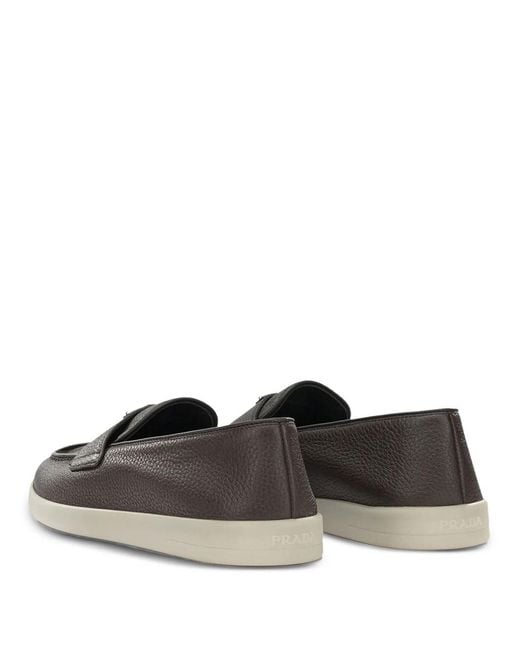 Prada Gray Grained Leather Loafers for men