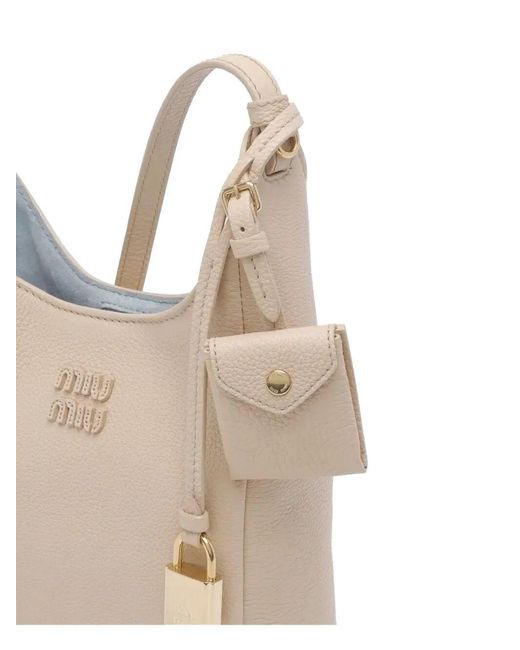 Miu Miu Natural Leather Bucket Bag With Adjustable Shoulder Strap