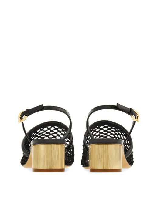 Ferragamo Black Elegant Mesh And Leather Slingback Pumps