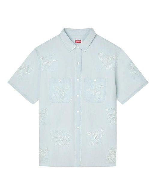 KENZO Blue Cartoon' Embroidered Short Sleeve Shirt for men