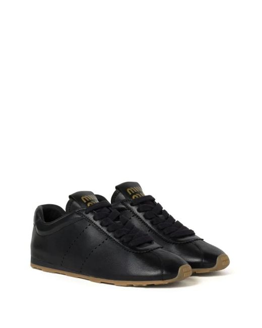 Miu Miu Black Plume Leather Sneakers
