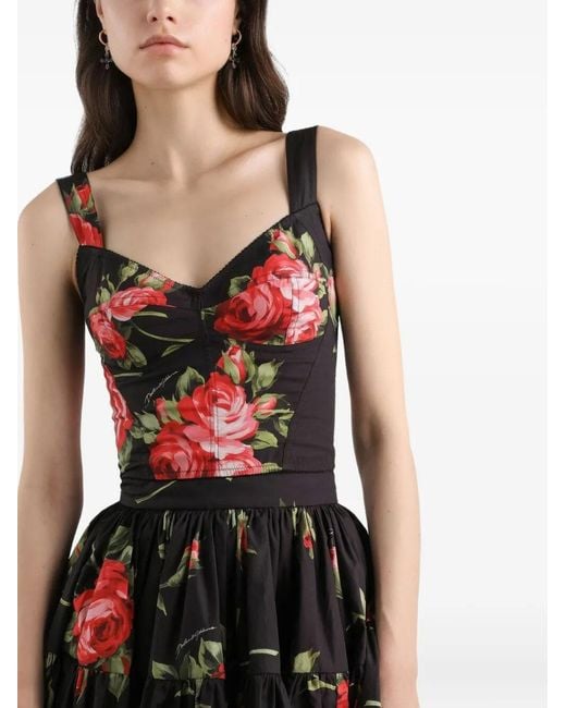 Dolce & Gabbana Red Roses Bouquet Print Bustier Top