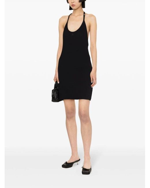 Courreges Black Ribbed Dress With Buckle Clothing