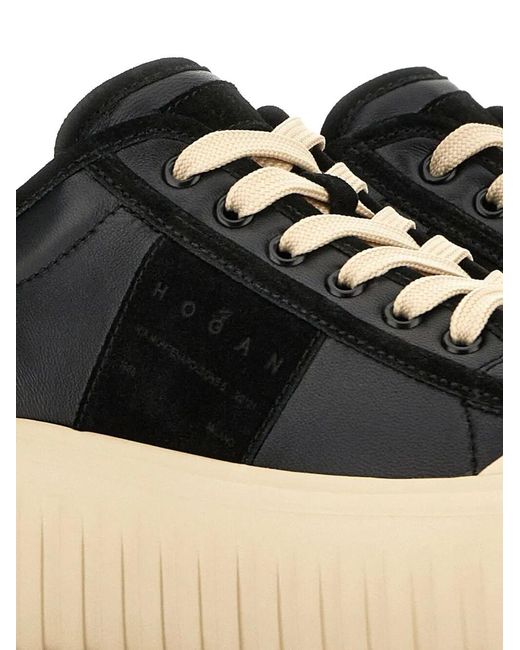 Hogan Black H-Stripes Nappa Leather And Suede Sneakers Shoes