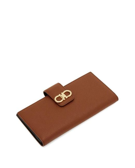 Ferragamo Brown Grained Leather Continental Wallet