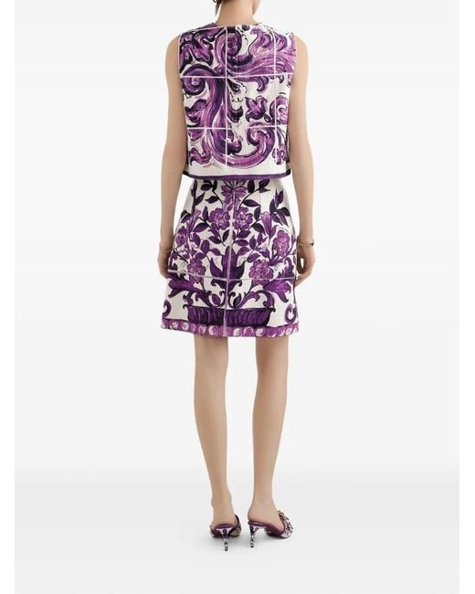 Dolce & Gabbana Purple Majolica Cotton And Linen-Blend Miniskirt