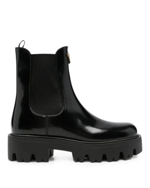 Prada Black Brushed Leather Ankle Boots