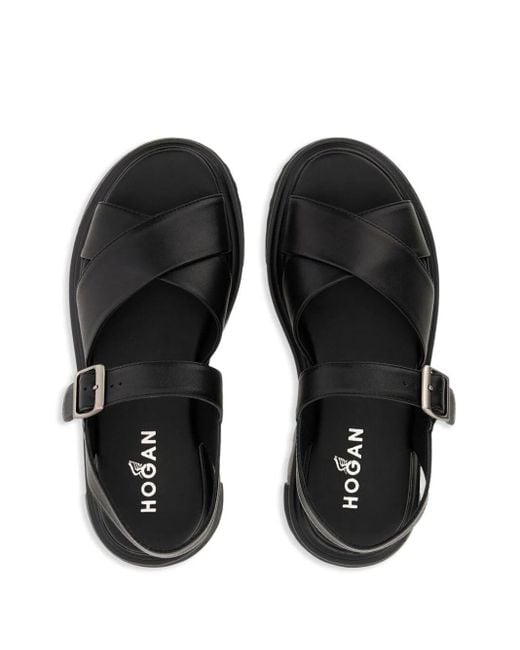 Hogan Black Crossover-straps Flat Sandals