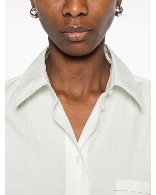 Victoria Beckham White Vb Embroidery Cropped Shirt