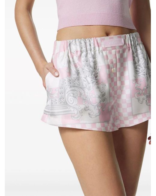 Versace Pink Checkered Print Shorts