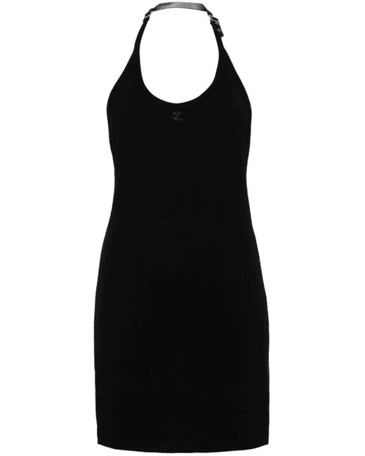 Courreges Black Ribbed Dress With Buckle Clothing