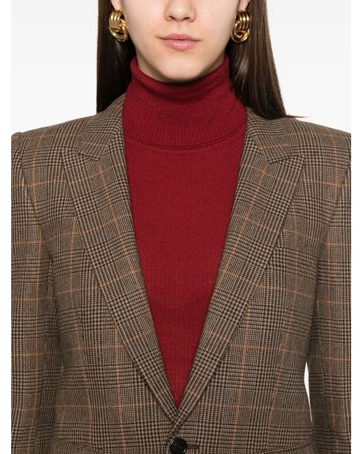 Saint Laurent Brown Checked Single-Breasted Blazer