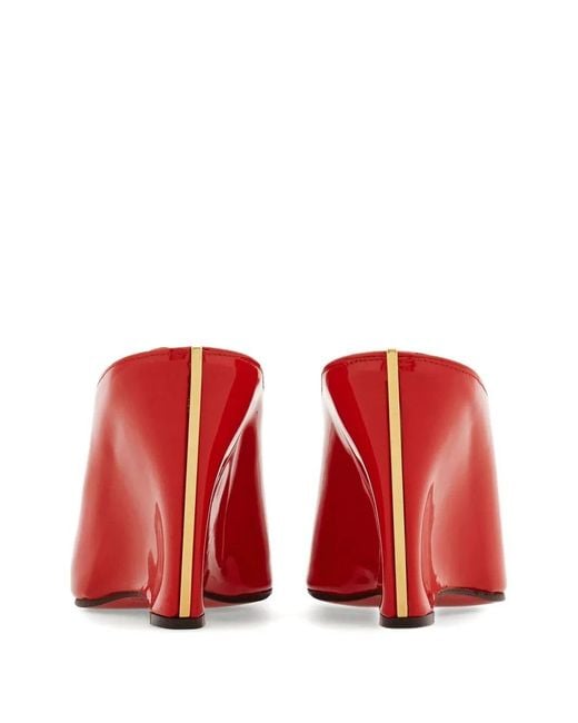 Ferragamo Red Alicia 95 Peep Toe Patent Leather Mule Shoes