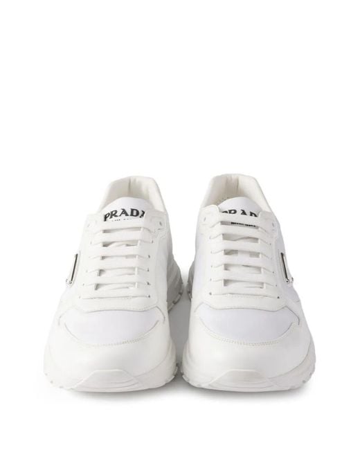 Prada White Prax 01 Re-Nylon And Brushed Leather Sneakers for men