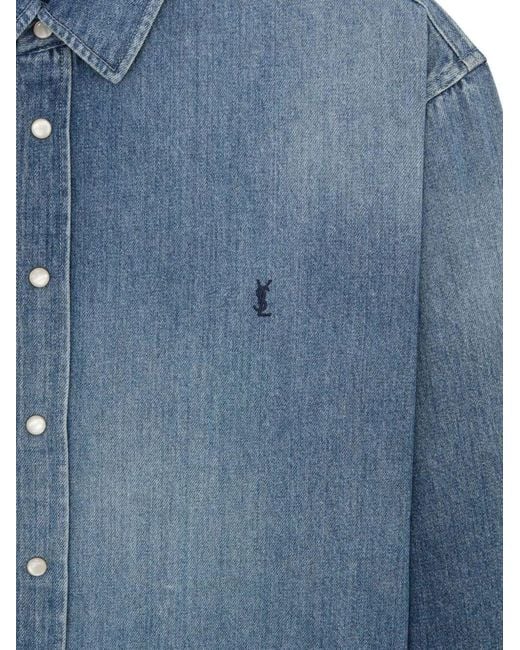 Saint Laurent Blue Regular Logo Shirt for men
