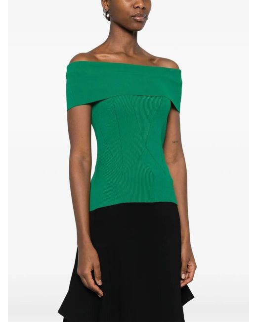 Givenchy Green Off The Shoulder Cotton Top