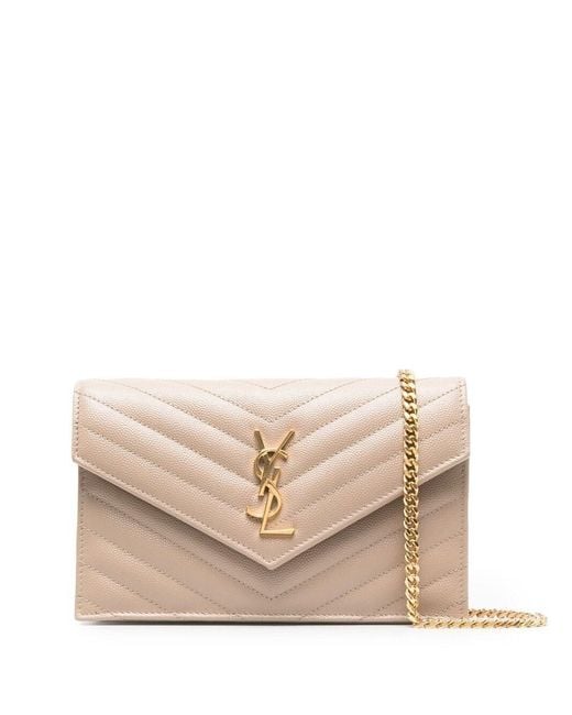 Saint Laurent Natural Grain De Poudre Leather Cassandre Envelope Chain Wallet