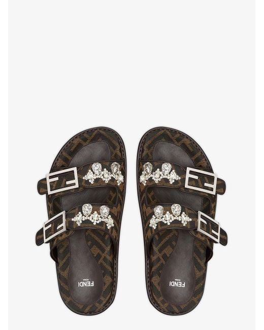 Fendi Black Ff Fabric Slide Sandals Shoes