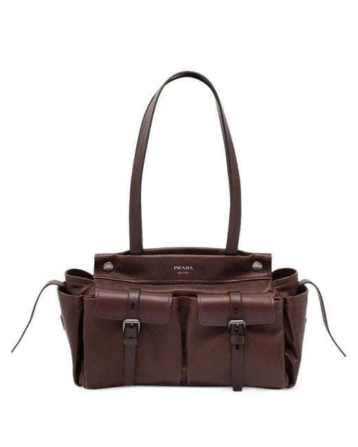 Prada Brown Route Medium Leather Tote Bag