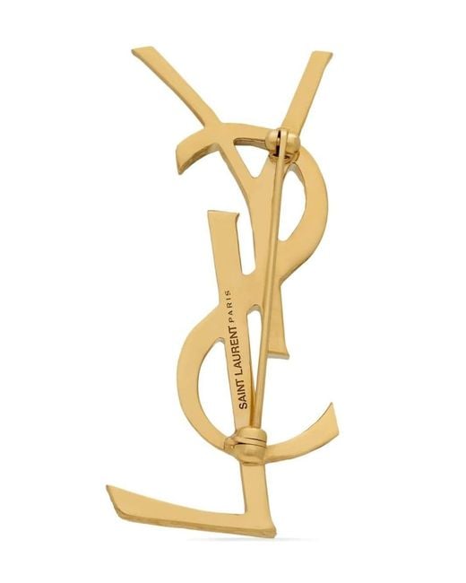 Saint Laurent Metallic Cassandre Metal Brooch With Engraved Texture Accessories