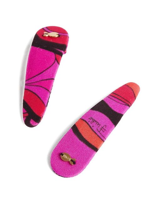 Emilio Pucci Pink Orchidee-Print Hair Clip Set