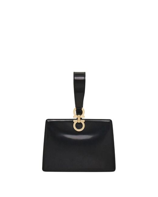 Ferragamo Black Glossy Leather Mini Clutch