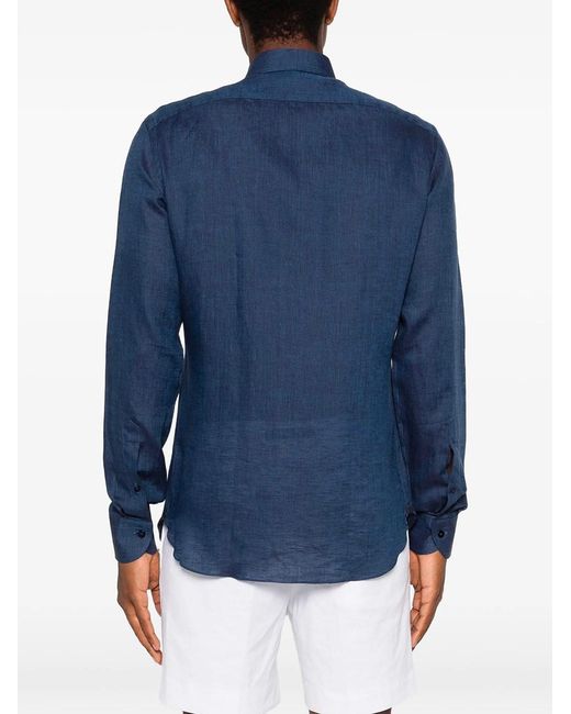 Borriello Blue Linen Long-slevee Shirt for men