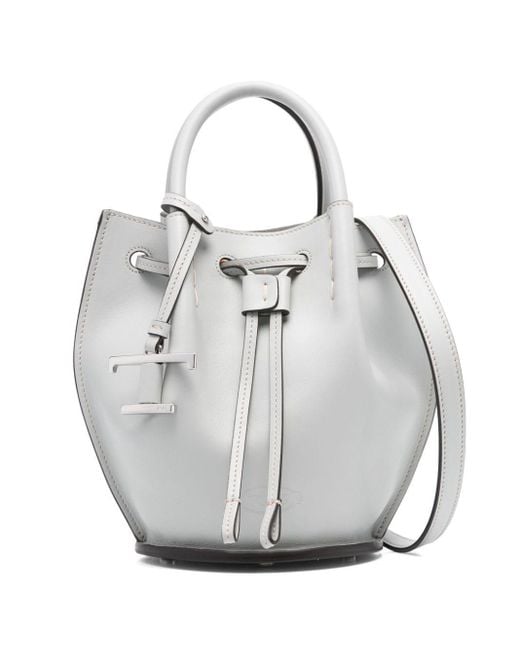 Tod's Gray Logo-Charm Leather Mini Bucket Bags