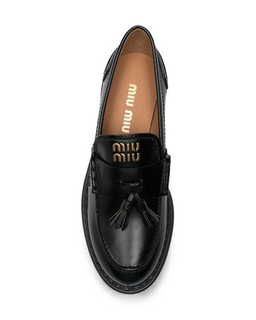 Miu Miu Black Chunky Leather Loafers