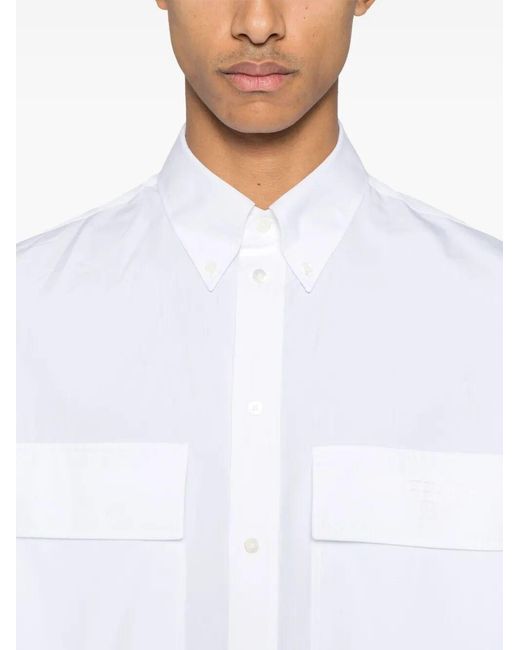 Fendi White Topstitched Roma Lettering Cotton Shirt Clothing for men