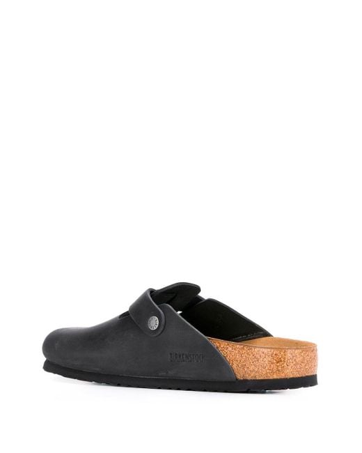 Birkenstock Gray Boston Leather Slippers for men