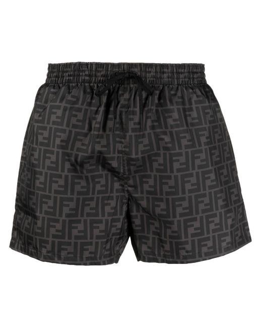 Fendi Black Ff-logo Print Swim Shorts for men