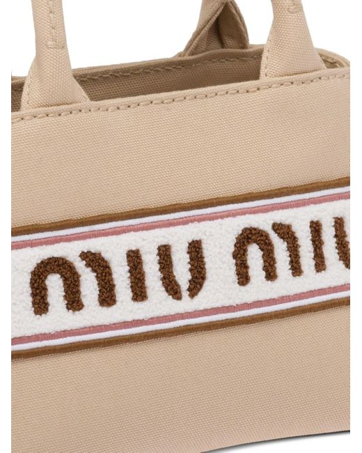 Miu Miu White Canvas Embroidered-logo Tote Bag