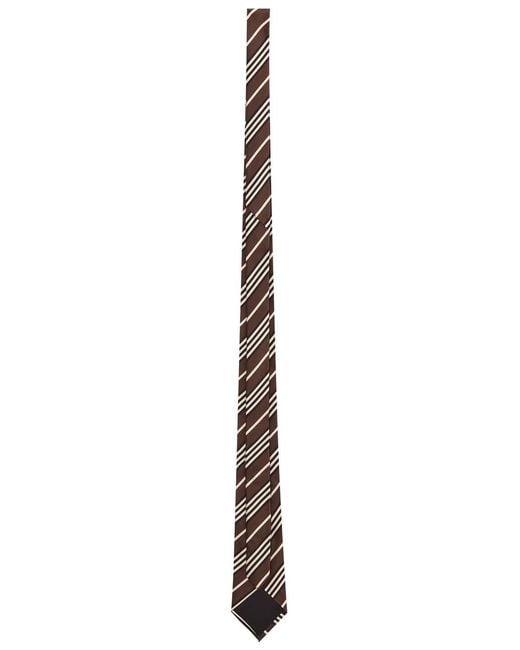 Saint Laurent Brown Striped Silk Tie for men