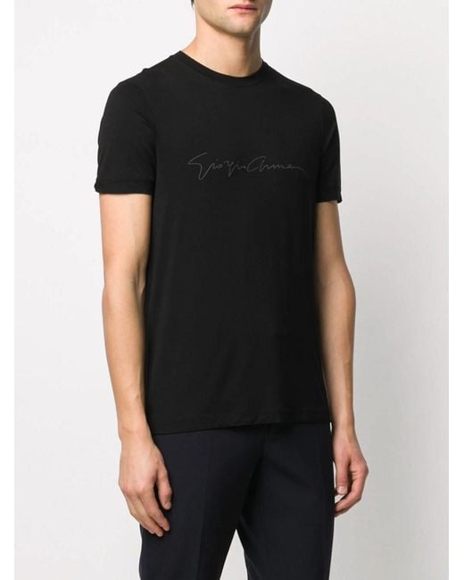 Giorgio Armani Black Stretch Viscose T-Shirt With Signature Logo for men