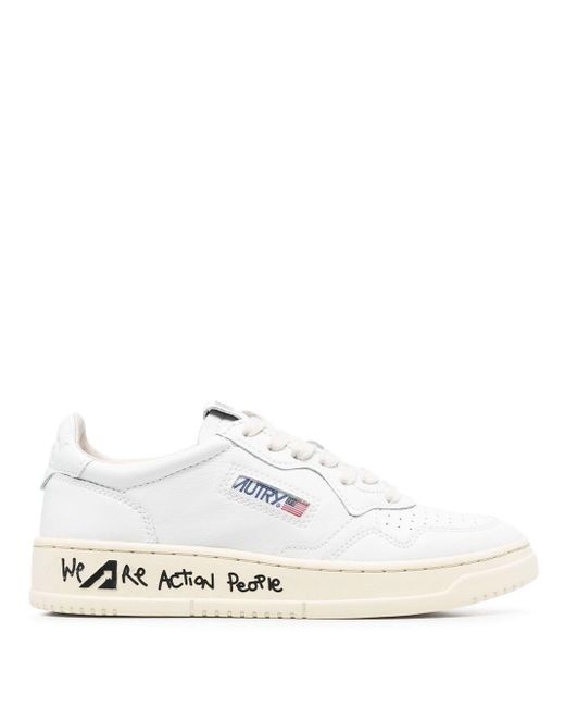 Autry White And 'Medalist' Low Top Sneakers With Action Logo