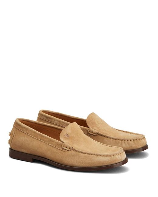 Tod's Brown Suede Slipper Loafers With Metal Detailing Shoes