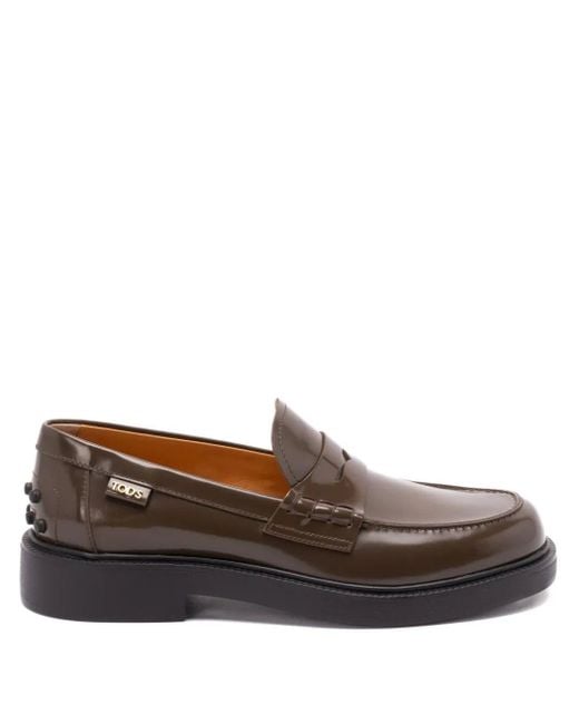 Tod's Brown Shaded Finishing Leather Penny Loafers Shoes
