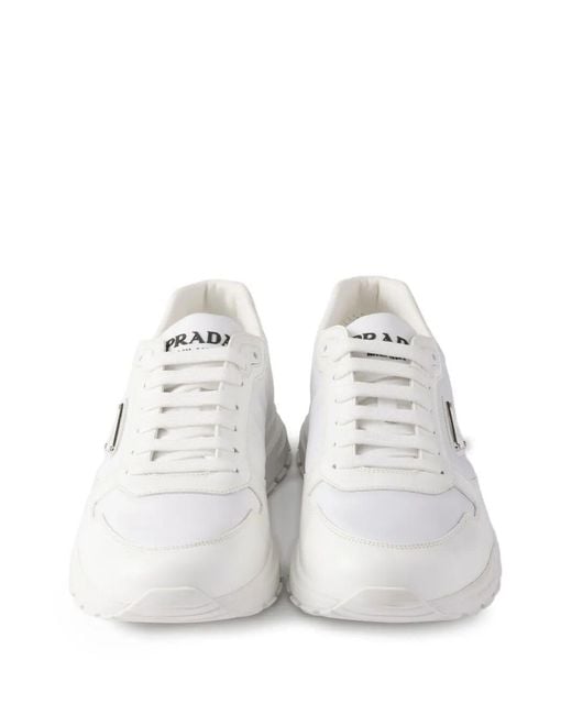 Prada White Prax 01 Re-Nylon And Brushed Leather Sneakers for men