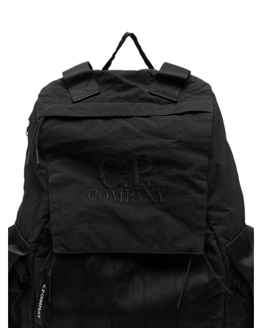 C P Company Black Backpack With Embroidered Logo for men