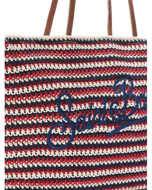 Mc2 Saint Barth Crochet Large Striped Tote Bag With Embroidered Logo