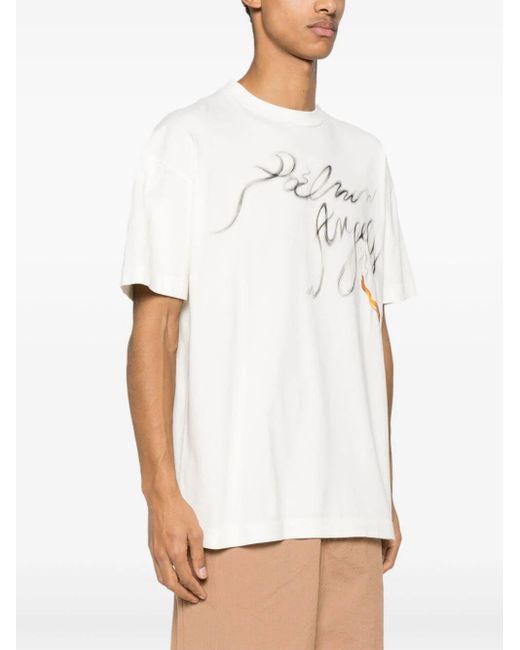 T-Shirt Foggy Con Stampa di Palm Angels in White da Uomo