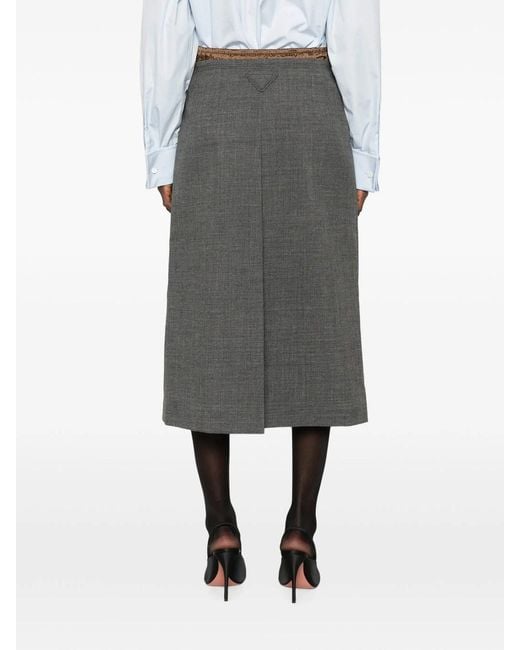 Prada Gray Midi Wool Pleated Skirt