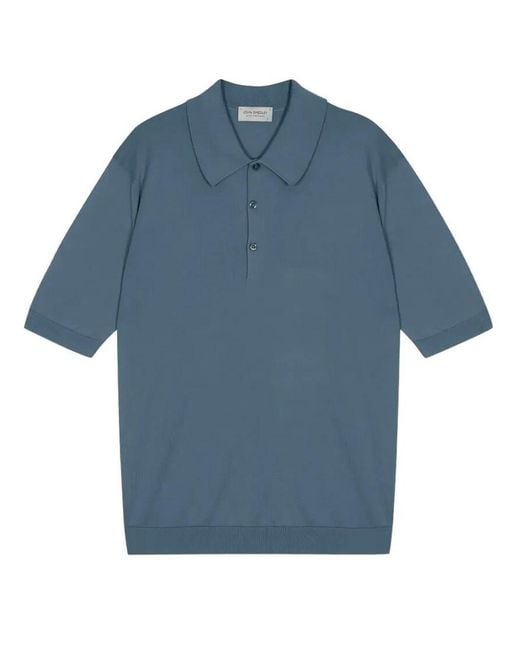 John Smedley Blue Isis Fine Knit Cotton Polo Shirt for men